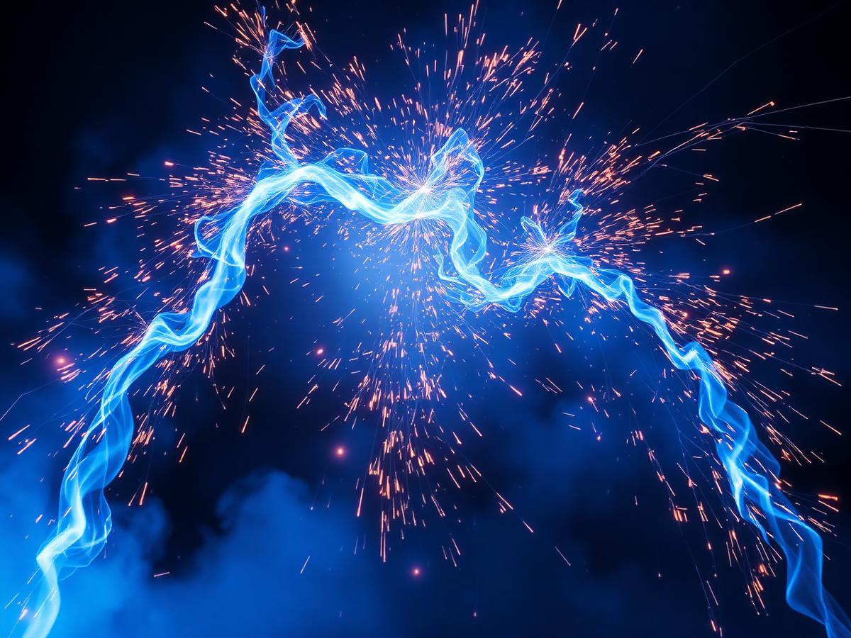 Cinematic particle simulation of a blue energy shockwave